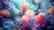 
Corals wallpaper, realistic abstract 3d background with bright colorful coral reef or sea underwater
