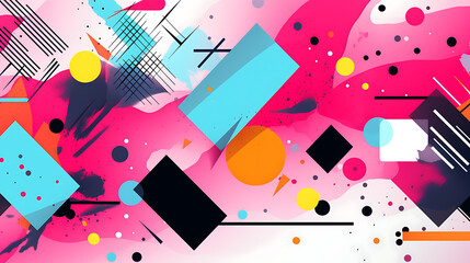 Background, abstract geometric shape and Memphis pattern, vector color splash