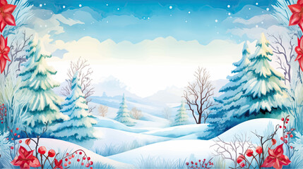 winter landscape with snow and fir trees. christmas background. vector illustration.