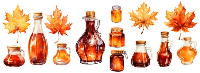 maple syrup watercolor illustration clipart. generative ai