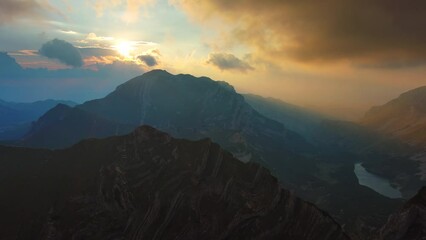 Wall Mural - aerial view of spectacular sunset on the mountain valley. beautiful view in durmitor national park, 