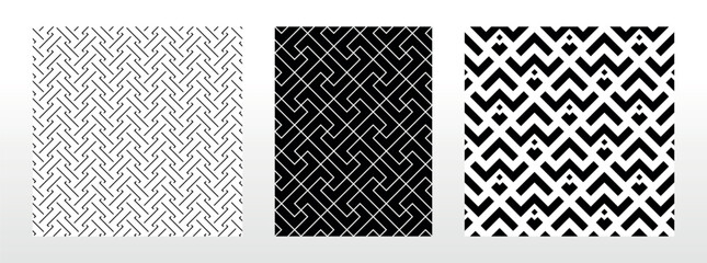 geometric set of seamless black and white patterns. simple vector graphics