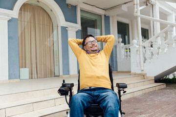 A person with on the street near the building