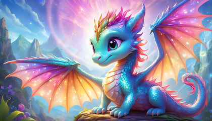 Wall Mural - cute cartoon baby dragon fantasy