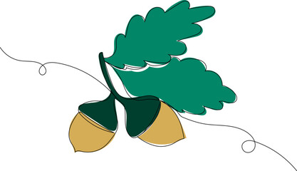 Wall Mural - acorns sketch, continuous line drawing, vector