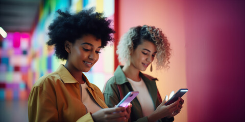 Sticker - girlfriends looking at their cell phones