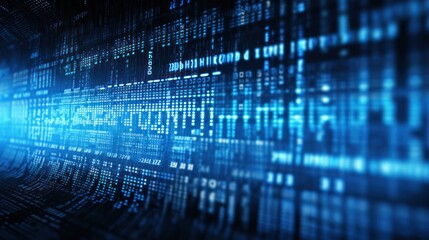 Poster - abstract Blue digital binary data on computer screen background