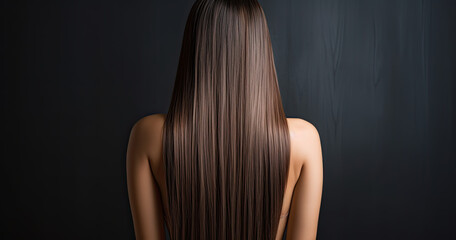 Wall Mural - Back view brunette  wavy beautiful long straight  hair 