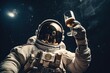 Astronaut in space, savoring a beer amidst a nebula backdrop.