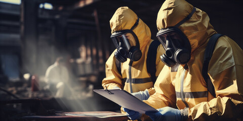 Poster - two workers in protective suits