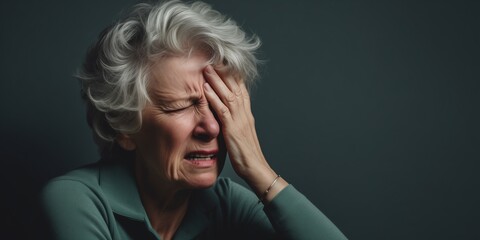 Wall Mural - Portrait of an elderly woman suffering from headache or toothache