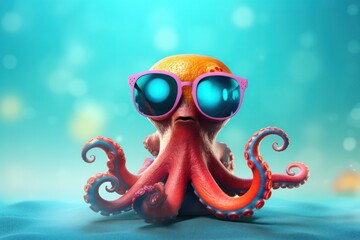Wall Mural - Funny octopus wearing sunglasses.