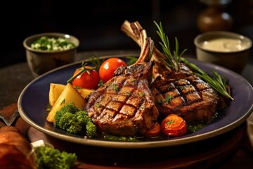 Wall Mural - Sizzling Organic Grilled Lamb Chops for a Mouthwatering Dinner.