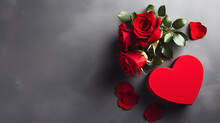 A Red Heart With A Gift Box And Red Rose On The Top , Top Down Shot - Valentine's Day Celebrations Background 