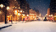 Rozświetlone, rozmyte ulice zimowego, świątecznego miast. 