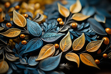 Leinwandbilder - A close-up of a laurel wreath's leaves, capturing their vibrant green color and the intricate patterns of their arrangement.  