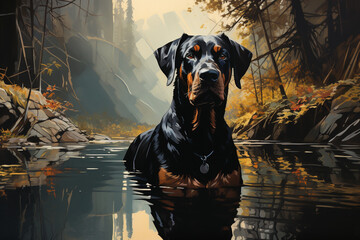 Aufkleber - A photograph of a Doberman in a protective stance, underscoring its role as a vigilant and dedicated guardian. 