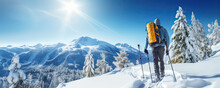 Ski walking or touring in winter alpine moutains.