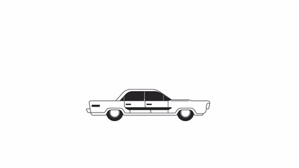 Poster - Vintage classic car riding bw outline 2D object animation. Retro-styled vehicle driving monochrome linear cartoon 4K video. Old fashioned auto, nostalgic animated item isolated on white background