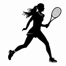 Female Tennis Player Black Icon On White Background. Female Tennis Player Silhouette
