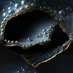 Aufkleber - A close-up of a single pearl glistening within a shell against a black backdrop, emphasizing its purity and luminosity.  Pattern for tiles. 
