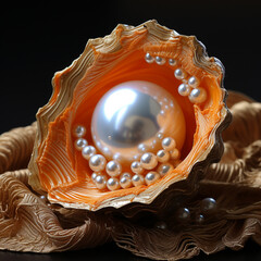 Poster - A photograph of a pearl in its early stages of formation within a shell, capturing the intricate process of pearl growth.  