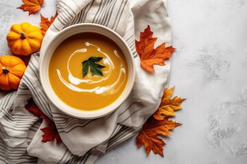 Canvas Print - creamy pumpkin soup with cream in a bowl