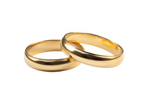 Pair Of Shiny Golden Rings Isolated On Transparent Background PNG.