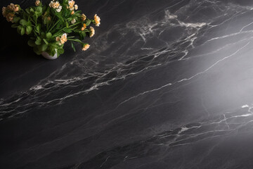 Wall Mural - a top angle of an empty dark marble table, minimalist