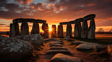 Take A Photograph Of An Ancient Stone Circle Or Similar Structure Aligned With The Setting Sun On The Winter Solstice