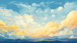 Hand drawn cartoon beautiful sky clouds landscape illustration background

