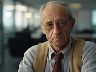 Wall Mural - Unfiltered Office Struggles: Raw Image of a Worried Grandfather in Action