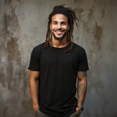 Wall Mural - Handsome black man wearing blank tshirt for mockup