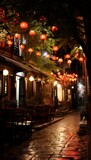 Fototapeta Uliczki - Enchanting chinese new year garden with illuminated lanterns, evoking wonder and enchantment