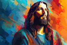 Portrait Of Jesus Christ. Abstract Colorful Background