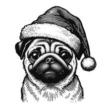 Cute Pug Wearing A Christmas Hat Sketch