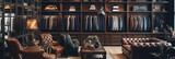 Fototapeta  - Clothing boutique with luxury male wardrobe full of expensive suits.