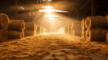 Barn Indoor With Hay And Straw Bales