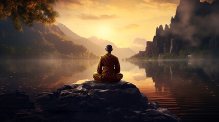 Wall Mural - Mindful Moments of Meditation-Themed PowerPoint Background Image.