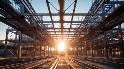  Structure of steel for building under construction.