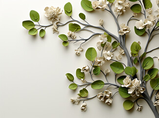 Wall Mural - Leaf top view, tree branches background. AI generative