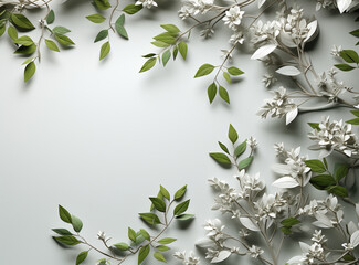 Wall Mural - Leaf top view, tree branches background. AI generative