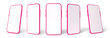 Pink smartphone mockup in 3D Style. Vector template set. Mobile phone front view on the white background.