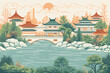 Chinese style ancient style architectural garden illustration, Chinese style landscape garden illustration background