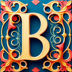 Wall Mural - Vintage ornate floral decoration of letter b. Generative AI