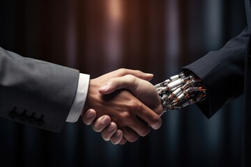 Poster - handshake human hand and robot hand business concept illustration