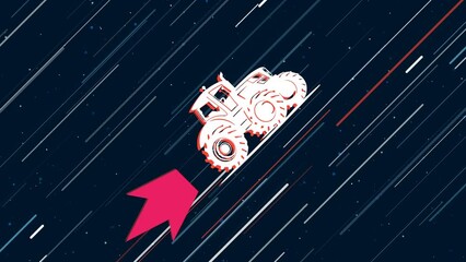 Poster - Tractor symbol flies through the universe on a jet propulsion. The symbol in the center is shaking due to high speed. Seamless looped 4k animation on dark blue background with stars