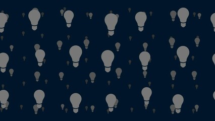 Poster - Lamp symbols float horizontally from left to right. Parallax fly effect. Floating symbols are located randomly. Seamless looped 4k animation on dark blue background