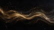 Wavy gold and glitter sparks on a black background, ai generative