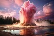 Geyser eruption in a national park pink clouds